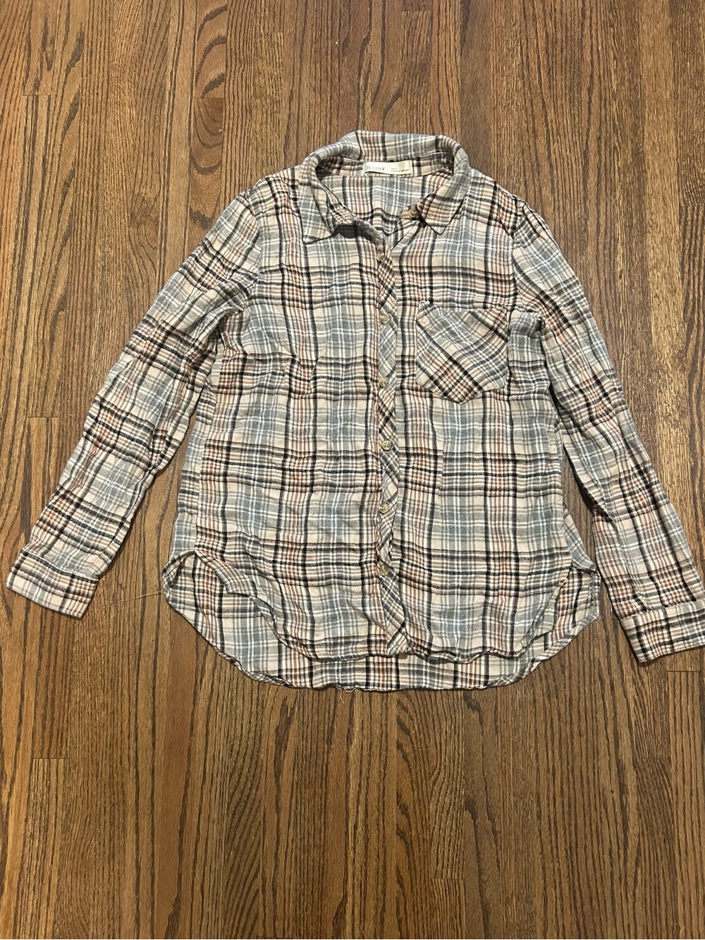 Becool Women’s Small Gray Plaid Button Down Shirt Long Sleeve